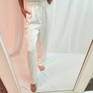 Elegant Silk White High-Waisted Pants Trousers professional satin holiday